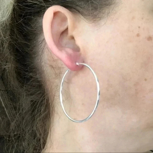 2 Inch Hoop 925 Sterling Silver Earrings NWT - Picture 2 of 6